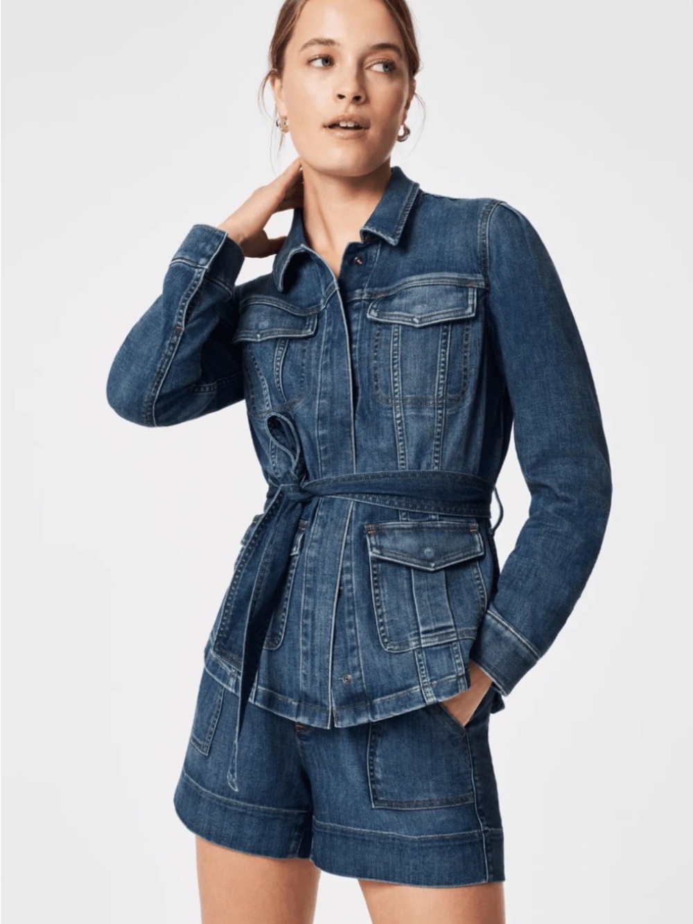 Spanx Denim Tie Front Jean Shirt Jacket - Sz Large